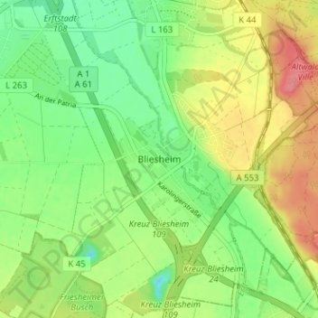 Bliesheim topographic map, elevation, terrain