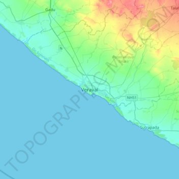 Veraval topographic map, elevation, terrain