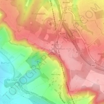 Bluebell Hill topographic map, elevation, terrain