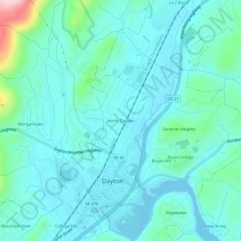 North Dayton topographic map, elevation, terrain