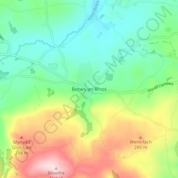 Betws-yn-Rhos topographic map, elevation, terrain