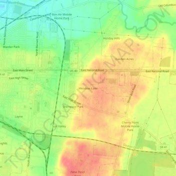 Meadow Lane topographic map, elevation, terrain