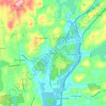 Somers topographic map, elevation, terrain