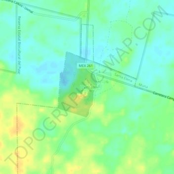 Uxmal topographic map, elevation, terrain