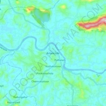 Areekode topographic map, elevation, terrain