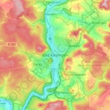 Bad Kissingen topographic map, elevation, terrain