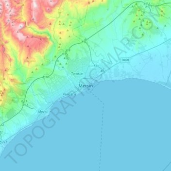 Mersin topographic map, elevation, terrain