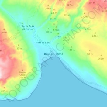 Baie de Henne topographic map, elevation, terrain