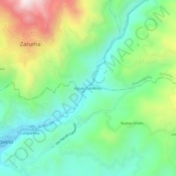 Aguas Calientes topographic map, elevation, terrain