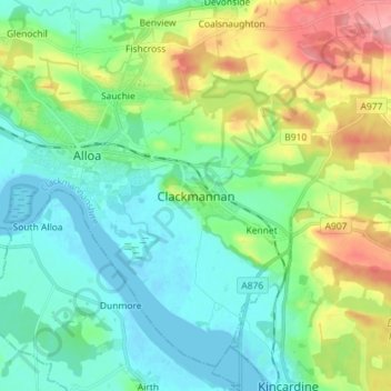 Clackmannan topographic map, elevation, terrain