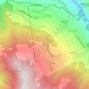 Auli topographic map, elevation, terrain