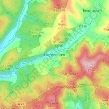 Ebertshausen topographic map, elevation, terrain