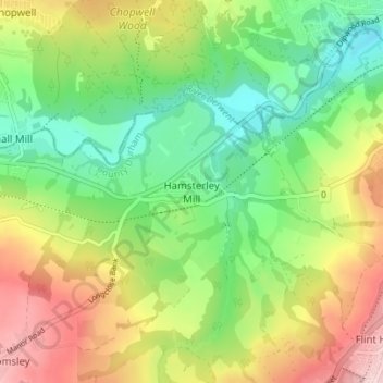 Hamsterley Mill topographic map, elevation, terrain
