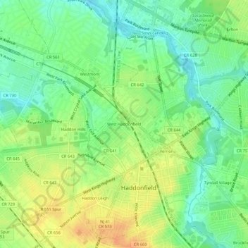 West Haddonfield topographic map, elevation, terrain