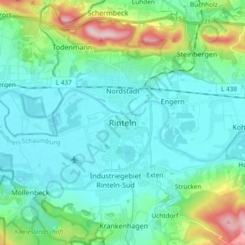 Rinteln topographic map, elevation, terrain