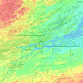 Cornwall topographic map, elevation, terrain