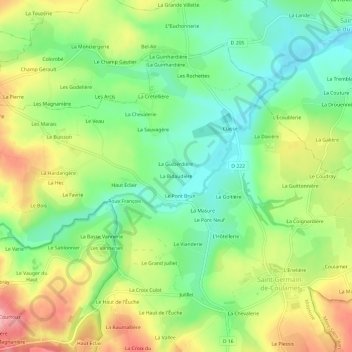 La Bidaudière topographic map, elevation, terrain