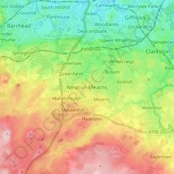Newton Mearns topographic map, elevation, terrain
