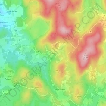 Orladeix topographic map, elevation, terrain