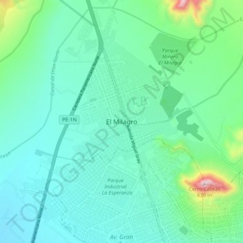 El Milagro topographic map, elevation, terrain