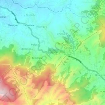 Itagau topographic map, elevation, terrain