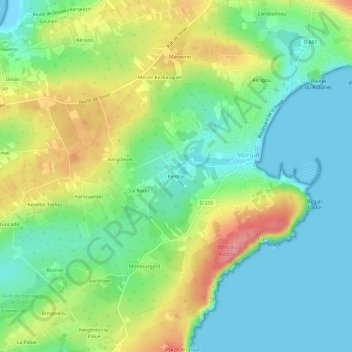 Penfrat topographic map, elevation, terrain