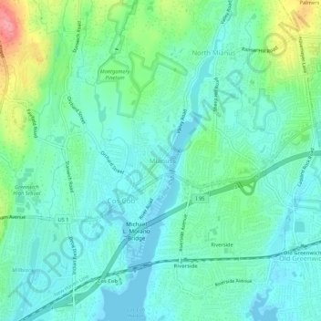 Mianus topographic map, elevation, terrain