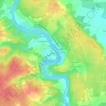 Boussac topographic map, elevation, terrain