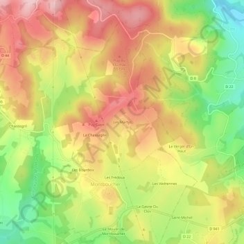 Les Martys topographic map, elevation, terrain