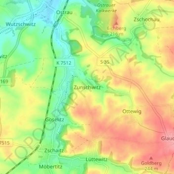 Zunschwitz topographic map, elevation, terrain
