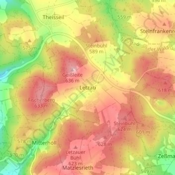 Letzau topographic map, elevation, terrain