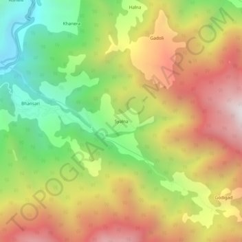 Syalna topographic map, elevation, terrain
