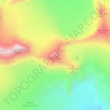 Austre Memurutinden topographic map, elevation, terrain