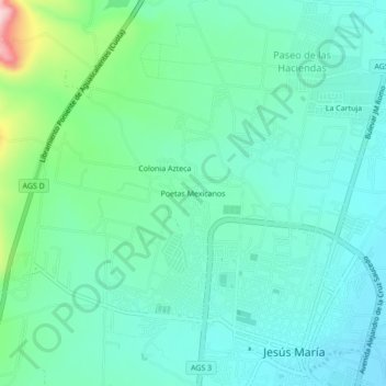 Poetas Mexicanos topographic map, elevation, terrain