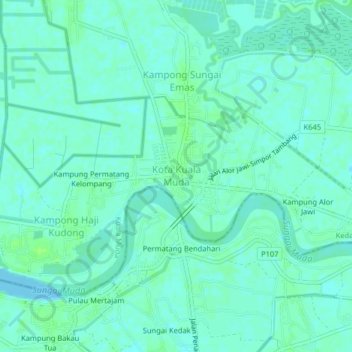 Kota Kuala Muda topographic map, elevation, terrain