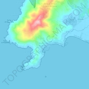Porto Pollo topographic map, elevation, terrain