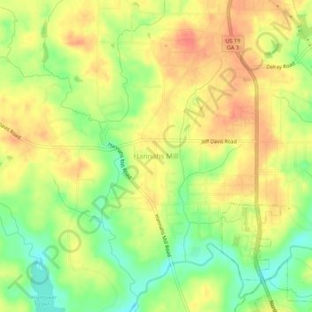 Hannahs Mill topographic map, elevation, terrain