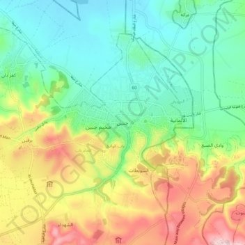 Jenin topographic map, elevation, terrain