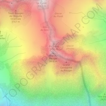 Tête du Rouget topographic map, elevation, terrain