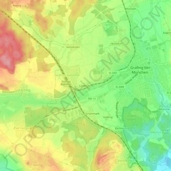 Gindlkofen topographic map, elevation, terrain