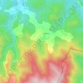 Riunoguès topographic map, elevation, terrain