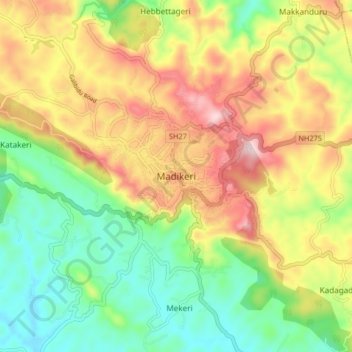 Madikeri topographic map, elevation, terrain