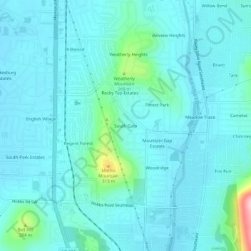 South Gate topographic map, elevation, terrain