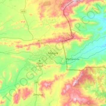 Mutare topographic map, elevation, terrain