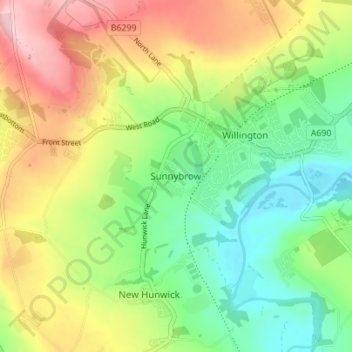 Sunnybrow topographic map, elevation, terrain