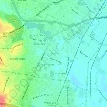 Southlands topographic map, elevation, terrain