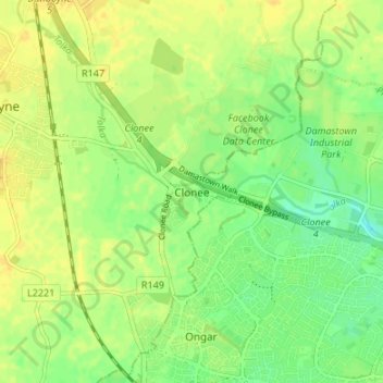 Clonee topographic map, elevation, terrain