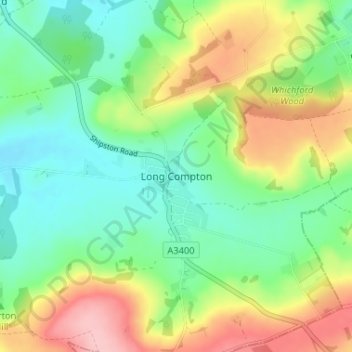 Long Compton topographic map, elevation, terrain