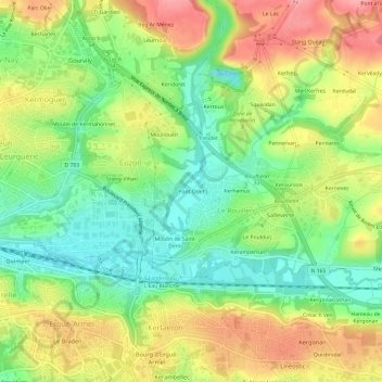 Pont Odet topographic map, elevation, terrain