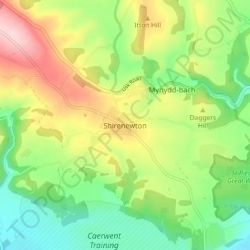 Shirenewton topographic map, elevation, terrain